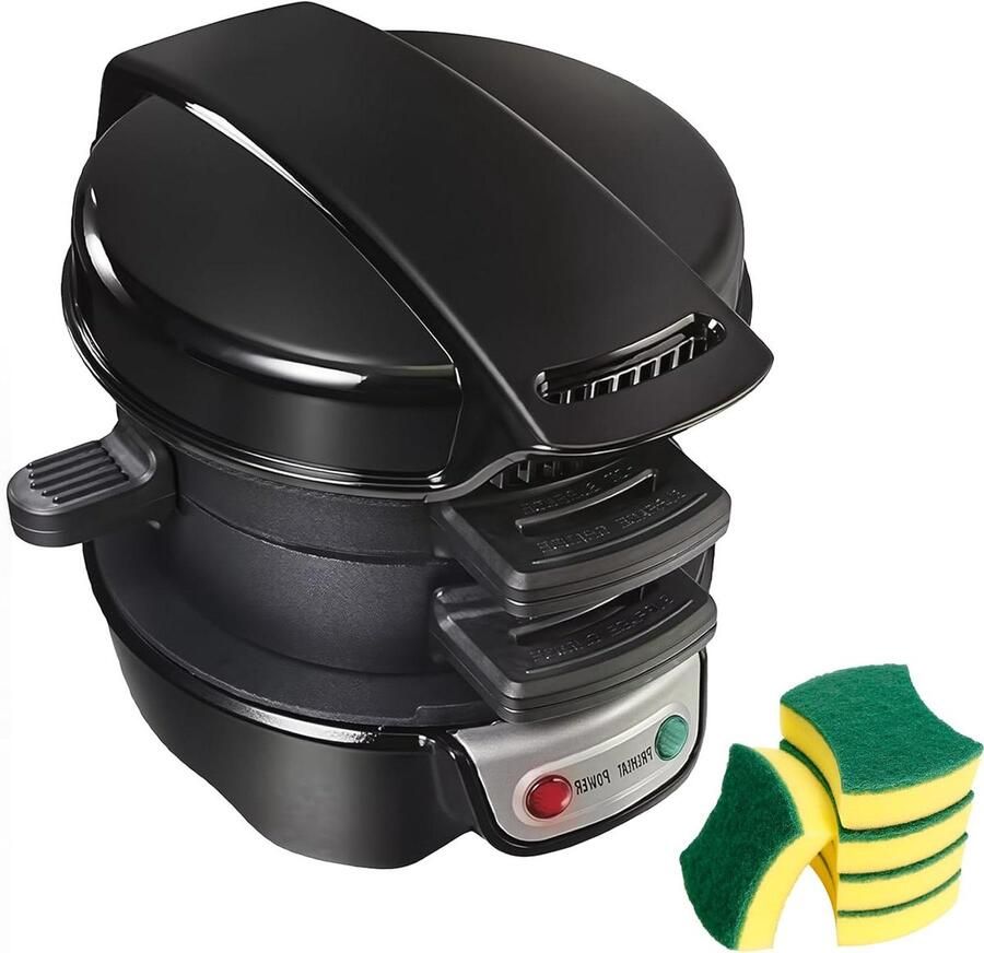 Mini Grill Ontbijtmaker Snelle Maaltijden Dubbelzijdige Verwarming Compact Formaat Zwart