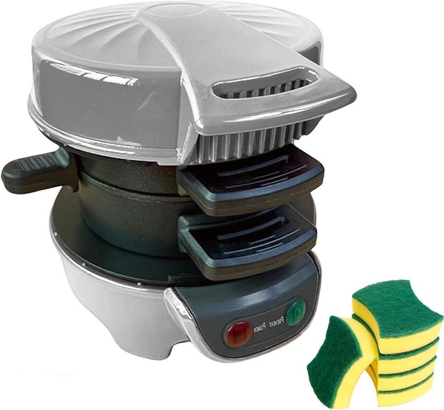 Mini Grill Ontbijtmaker Tosti-ijzer Snelle Maaltijden Dubbelzijdige Verwarming 600W Vermogen Zilver