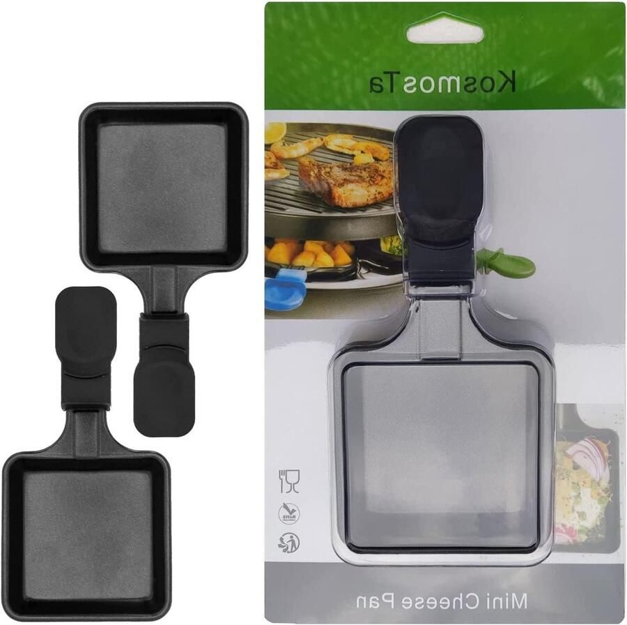 Mini Grill Pan Kaas Smelten Pan Raclette Party Gietijzer Antiaanbak 2 stuks Zwart