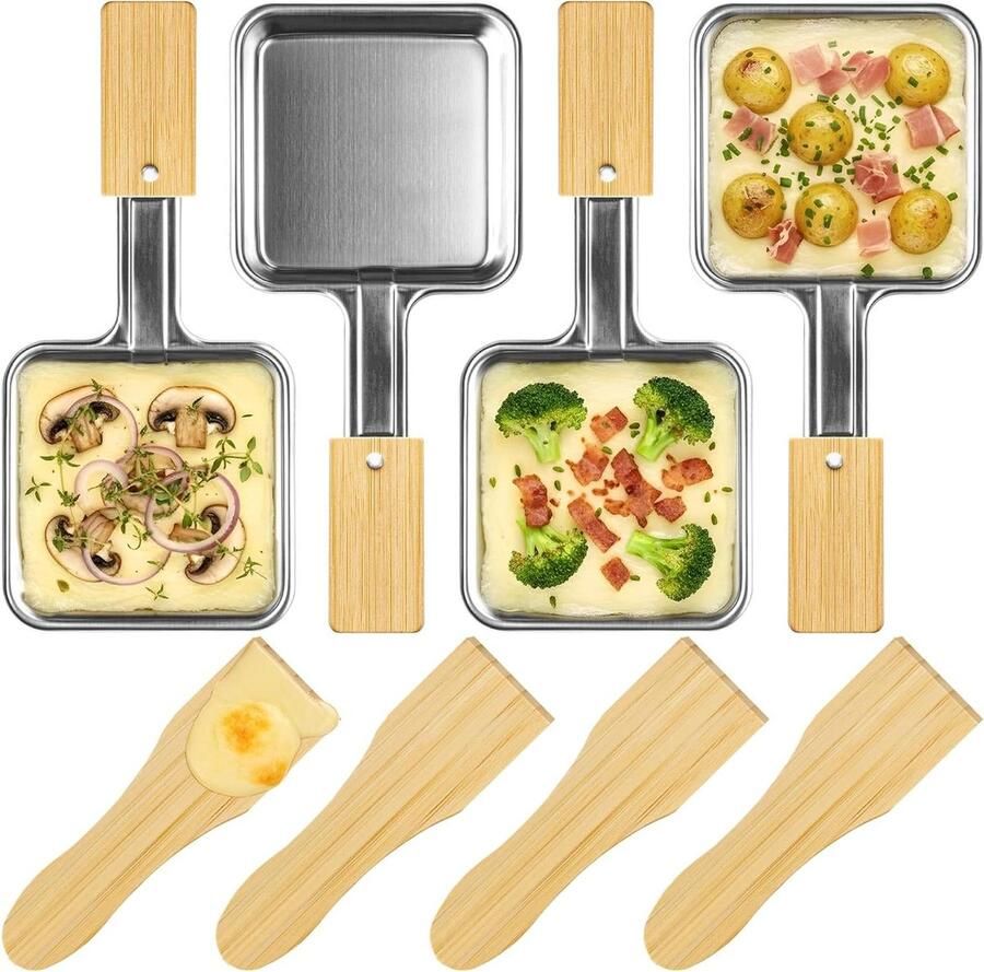 Mini Grill Pan Kaas Smeltpan Kaas Smelten Roestvrij Staal 4 Stuks Zilver