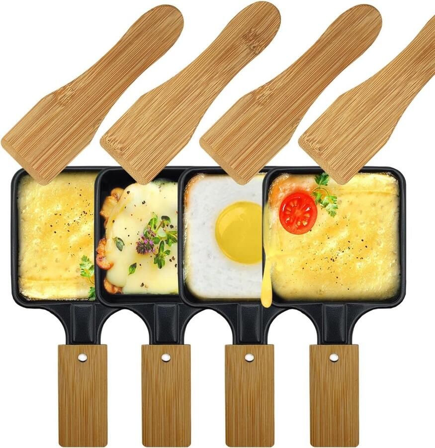 Mini Grill Pannen Kaas Smelten Raclette Accessoires Non-stick Coating 4 Stuks Zwart