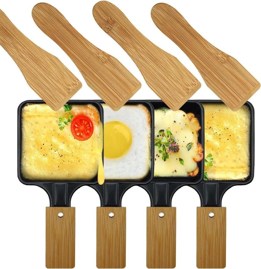 Mini Grill Pannen Kaas Smelten Raclette Accessoires Non-stick Coating 4 stuks Zwart