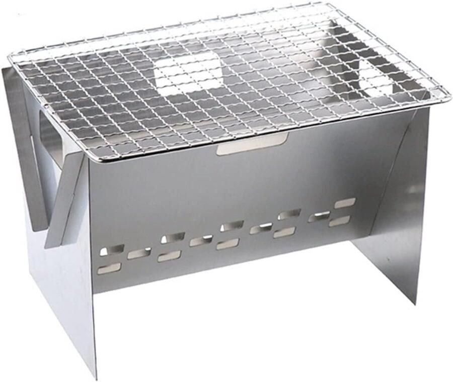 Mini Grill Vouwbaar BBQ Outdoor Koken Roestvrij Staal 20 x 15 cm Zilver