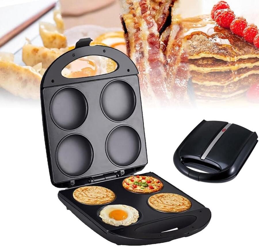 Mini Grillplaat Pannenkoekenpan Apparaat Snelle Ontbijtjes Maken Gelijke Warmteverdeling 4 Mini Porties Zwart