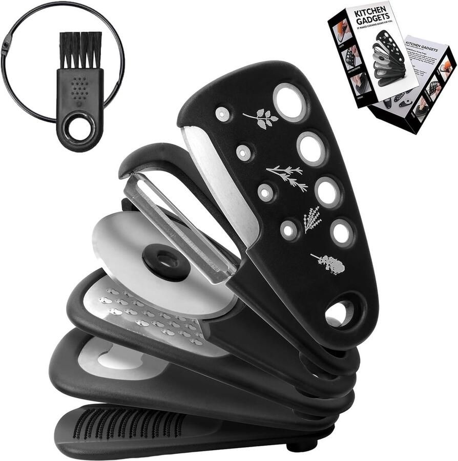 Mini Groentenschiller 6-in-1 Ruimtebesparende Keukenaccessoires Multifunctionele Keukenhulpmiddelen voor Camping Kaasschaaf Flesopener Pizzasnijder en Knoflookrasp