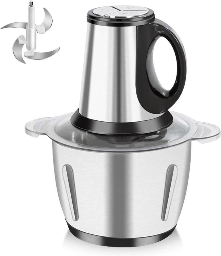 Mini Hakmachine Keukenmachine Ingrediënten Verwerken 3 Snelheden 2 Liter Zilver