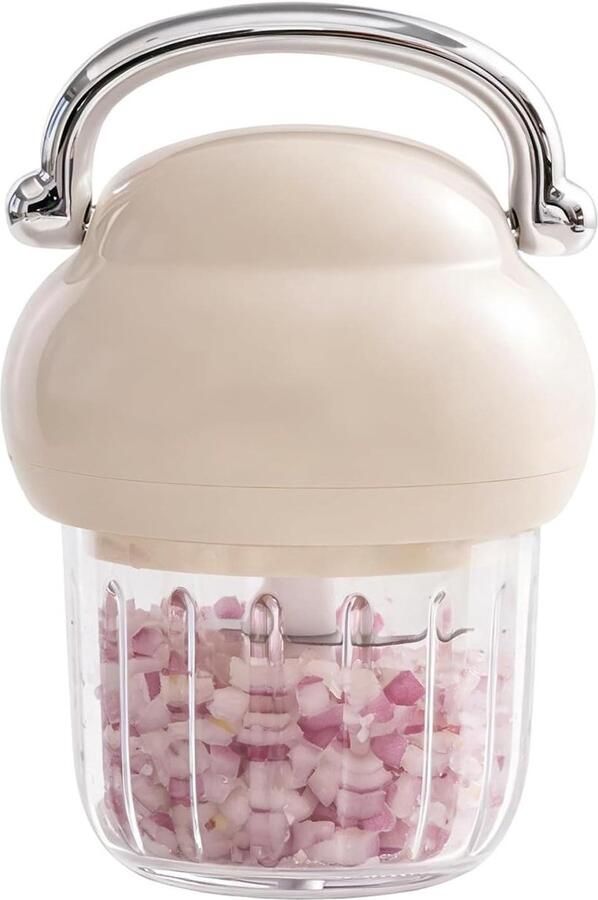 Mini Hakmachine Keukenmachine Hakker Snel Ingrediënten Snijden Draadloos Gemak 350ml Capaciteit Beige