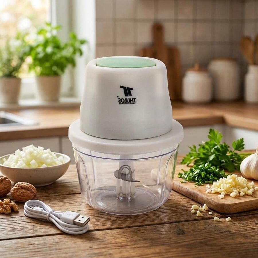 Mini Hakmolen Keuken Chopper Snel Ingrediënten Snijden Draadloos Oplaadbaar 350 ml Wit Groen