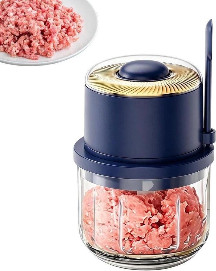 Mini Hakmolen Keukenmachine Chopper Maaltijd Voorbereiding Zes Precisie Messen 13.5 cm Hoog Blauw