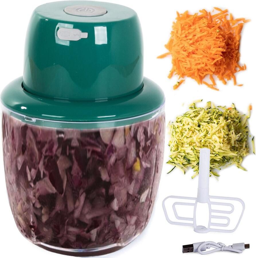 VERK GROUP Mini Hakmolen met roerder Mini Blender Mini Foodprocessor- Hakmolen Electrisch 5 RVS messen Waterbestendig Antislip Draadloos