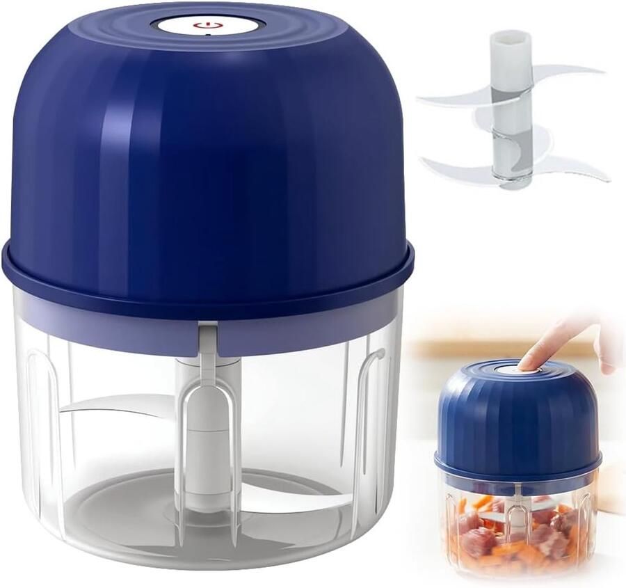 Mini Hakselaar 260 ml Draadloze Voedselprocessor met 6 Rvs Messen Oplaadbaar via USB Geschikt voor Knoflook Gember Noten Vlees en Fruit (Blauw)