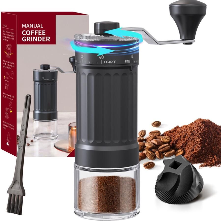 Mini-handmatige koffiemolen met 40 instelbare standen – draagbare handkoffiemolen – 30 g capaciteit – kegelmaler met slinger – voor reizen kamperen kantoor – espresso pour-over