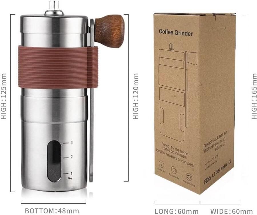 Mini handmatige koffiemolen met verstelbare maalinstelling en keramische slijpschijf