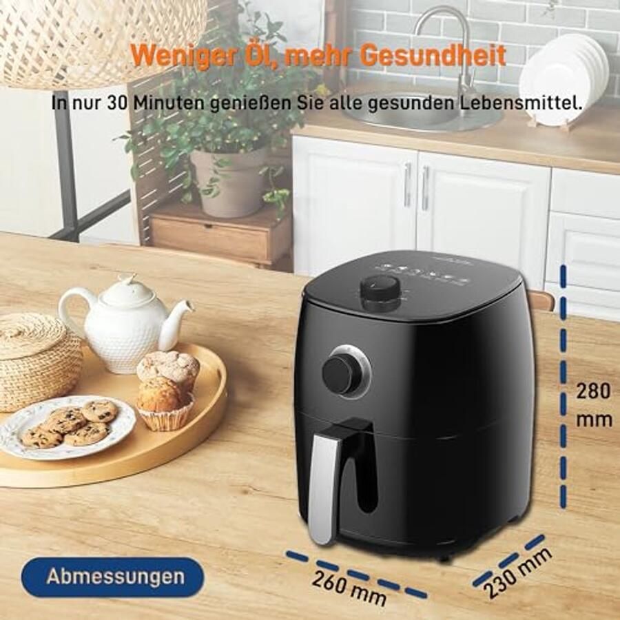 Mini Heteluchtfriteuse met Temperatuurregeling 1400 Watt 5-in-1 Multicooker voor Gezond Frituren en Koken