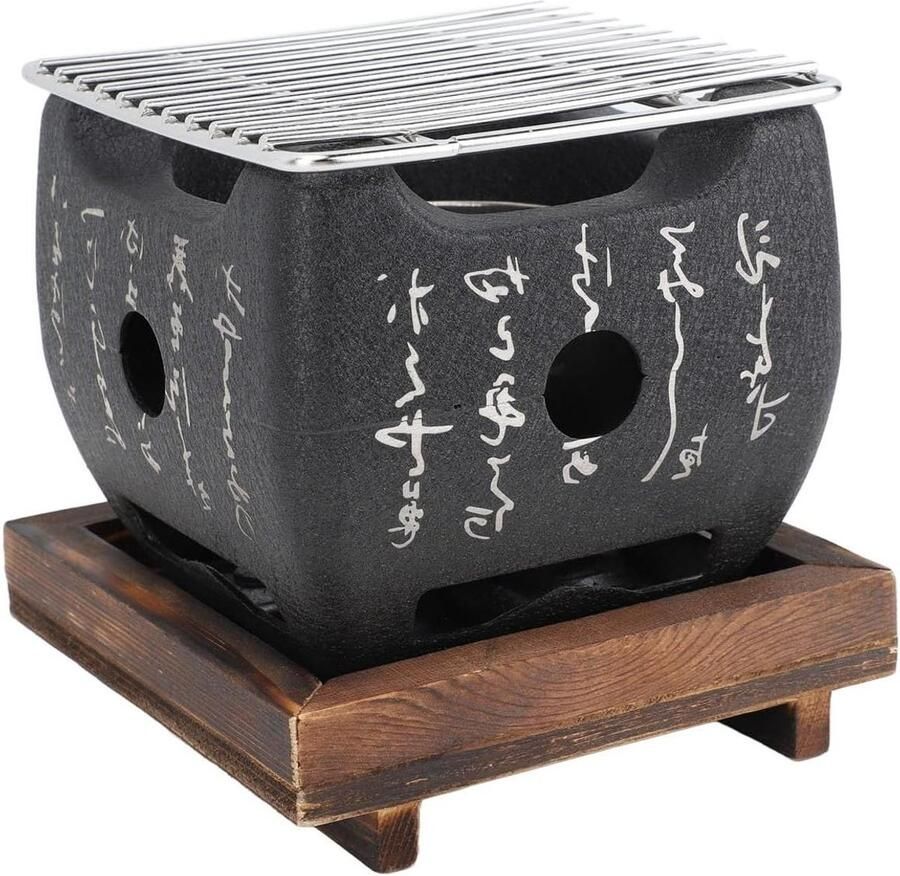 Mini Hibachi Grill Draagbare Barbecue Compact Grillen Snelle Opwarming 19.5x18cm Zwart