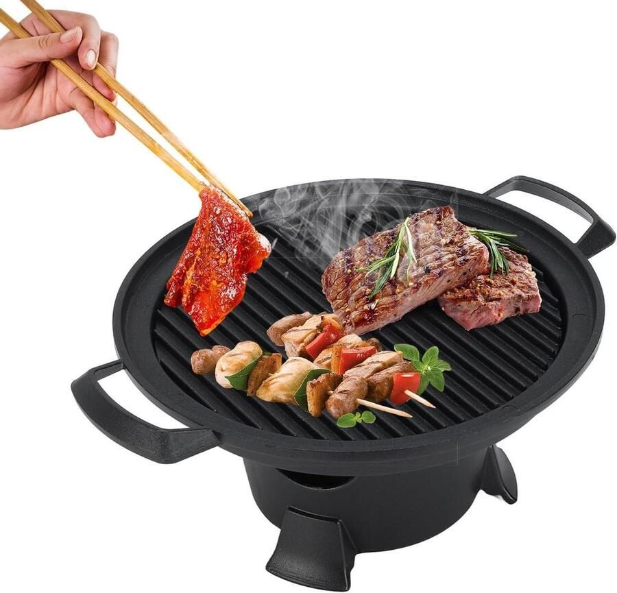 Mini Hibachi Grill Draagbare Barbecue Individueel Grillen Compact Tafelmodel 21 cm Diameter Zwart