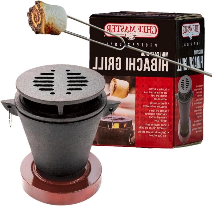 Mini Hibachi Grill Gietijzeren Grill Indoor Grillen Met Houten Basis 95 x 864 x 1143 cm