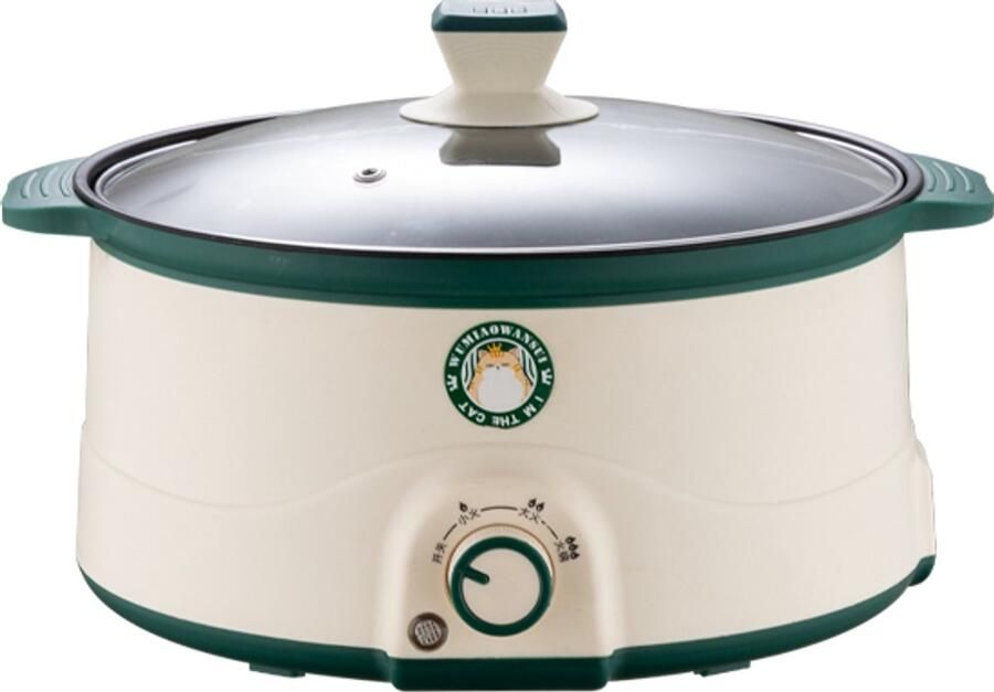 Mini Hotpot 3L Royal Cat Design met Groene Deksel Anti-aanbak Noodle & Rijstkoker