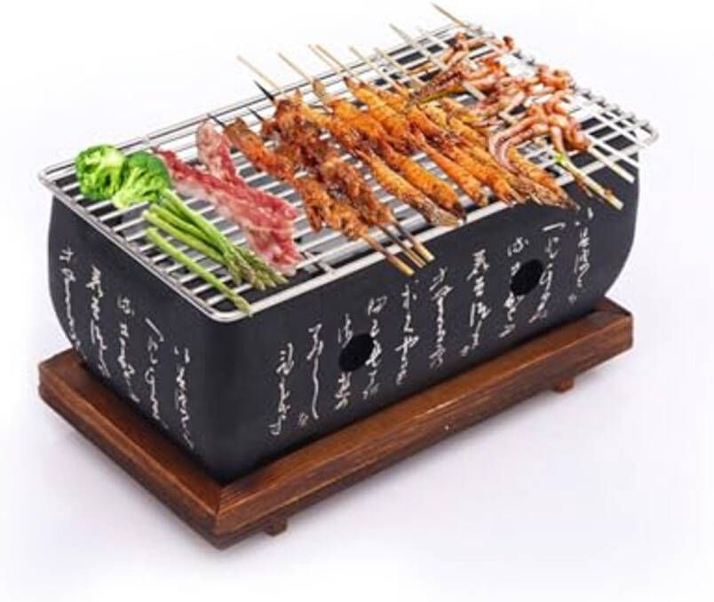 Mini Houtskool BBQ Grill 24 x 12 cm Draagbare Tafelgrill voor Yakiniku en Takoyaki