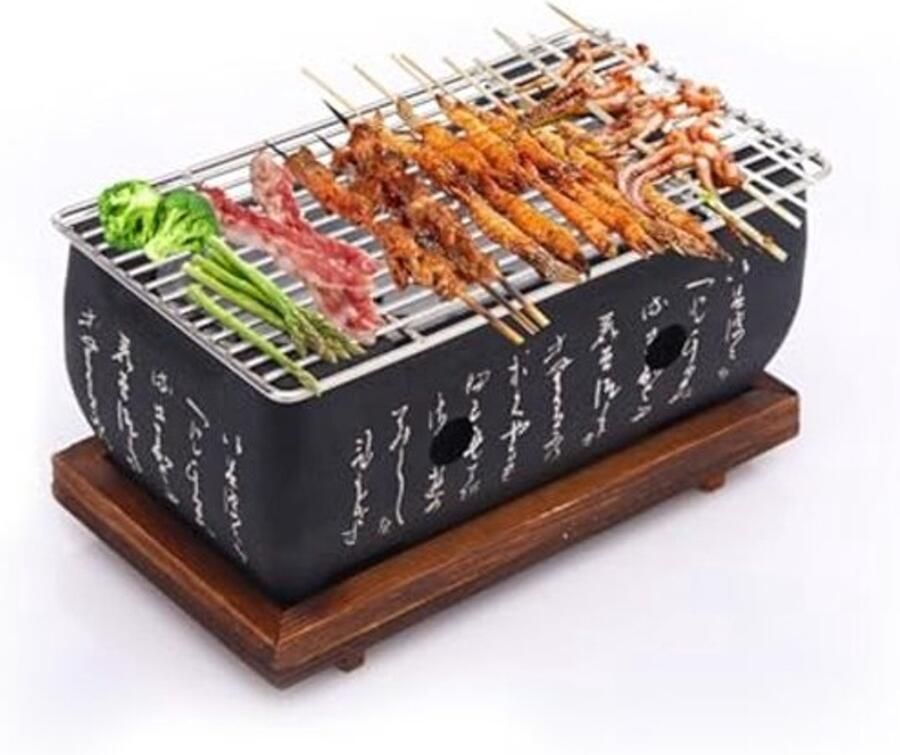 Mini Houtskool BBQ Grill 24 x 12 cm Draagbare Tafelgrill voor Yakiniku en Takoyaki