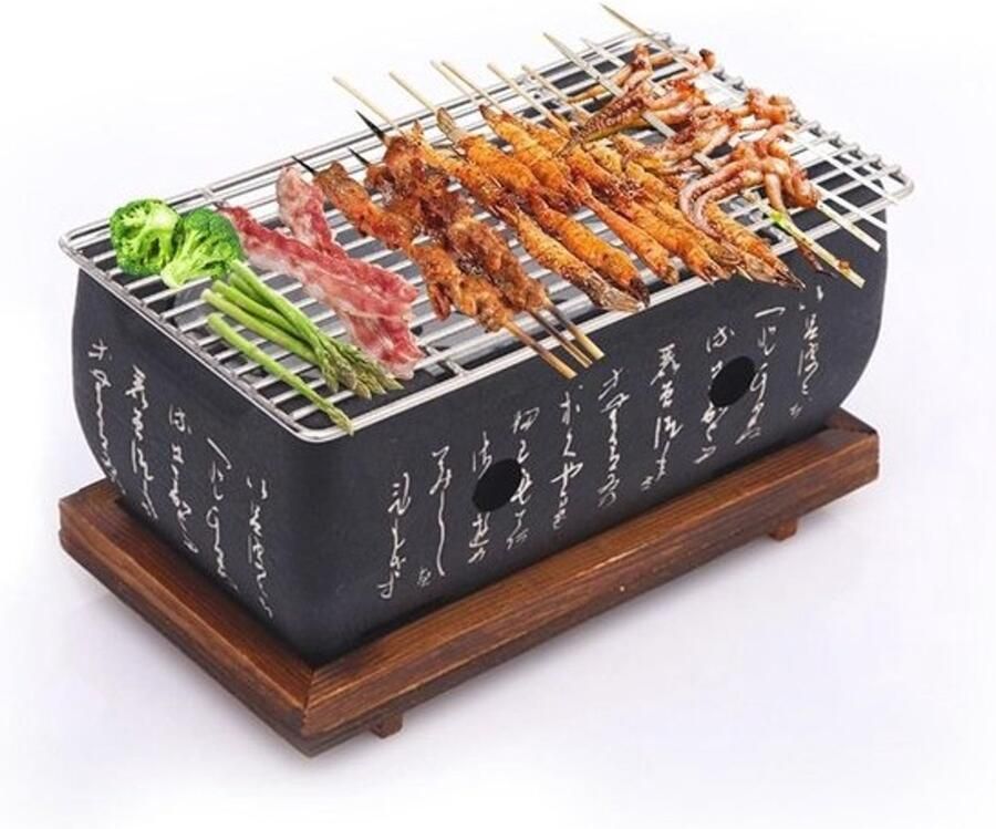 Mini Houtskool BBQ Grill 24 x 12 cm Draagbare Tafelgrill voor Yakiniku en Takoyaki