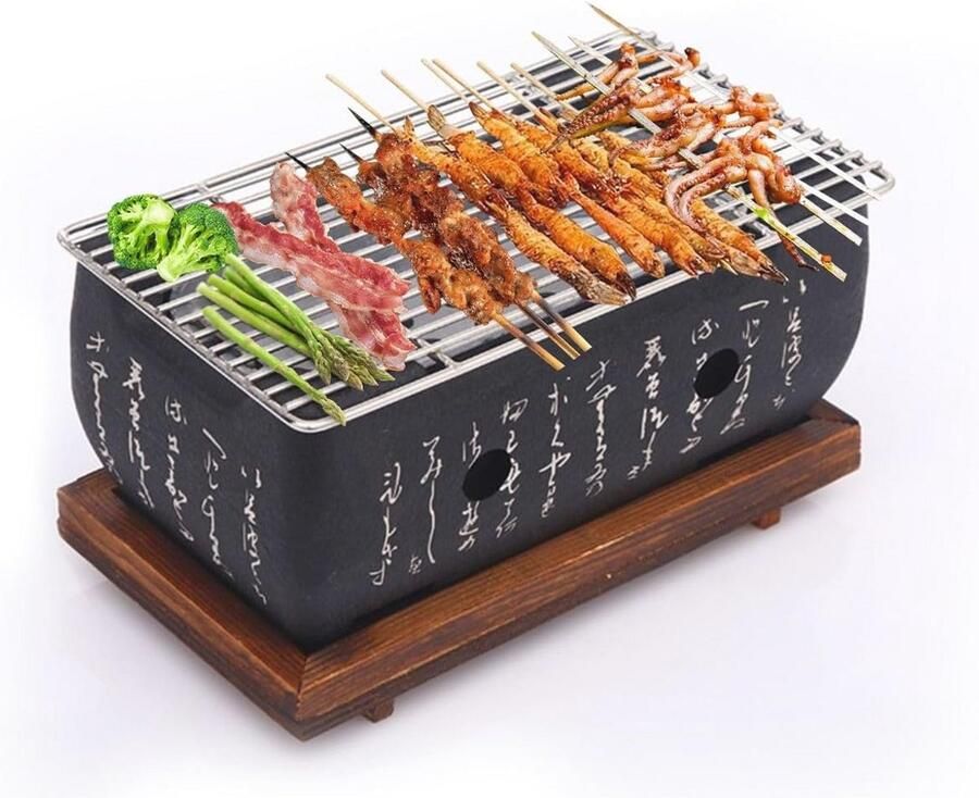 Mini Houtskool BBQ Grill 24 x 12 cm Draagbare Tafelgrill voor Yakiniku en Takoyaki - Foto 1