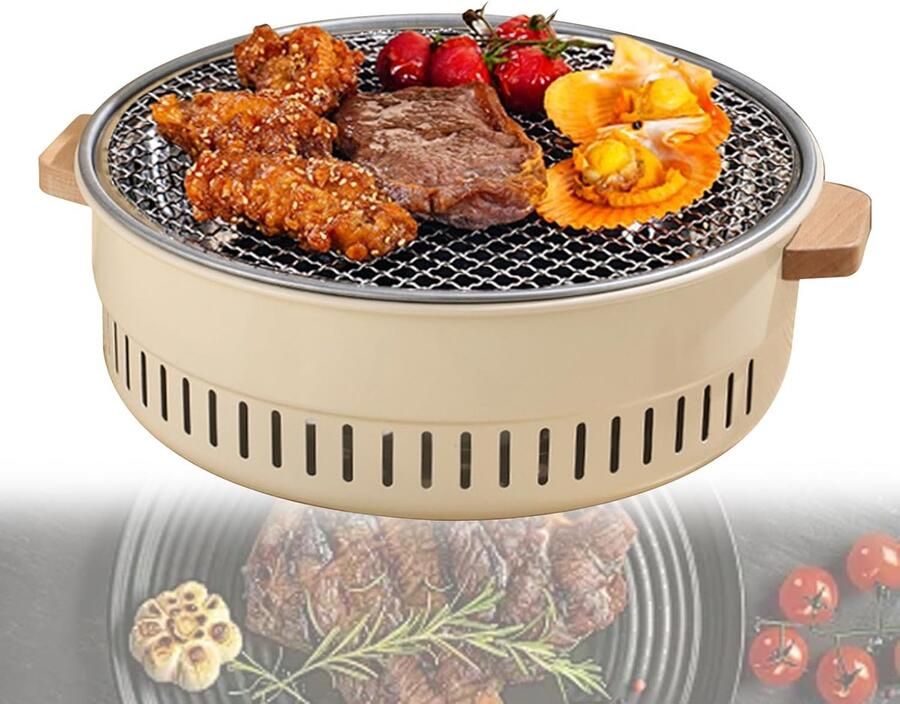 Mini Houtskoolbarbecue Draagbare Grill Buiten Koken Veelzijdige Kookplaat 31 cm Diameter Zwart