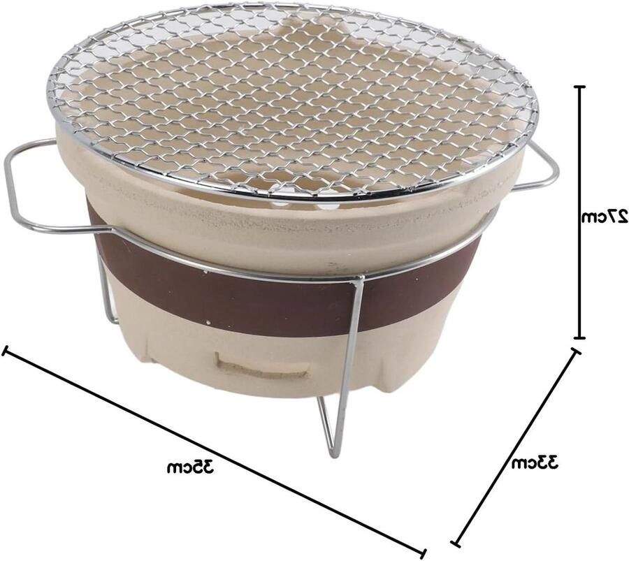 Mini Houtskoolgrill Aardewerk Fornuis Buiten Koken Compact Draagbaar 24 x 24 x 14.5 cm Bruin