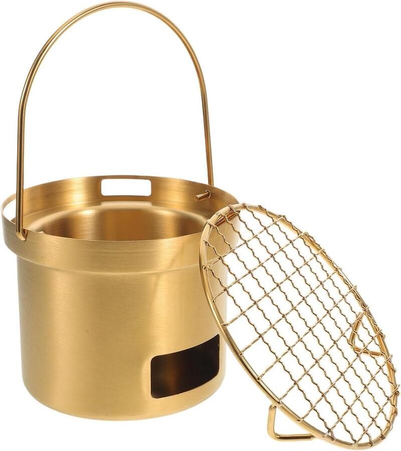 Mini Houtskoolgrill Draagbare BBQ Buiten Koken Roestvrij Staal Compact Formaat Zilver