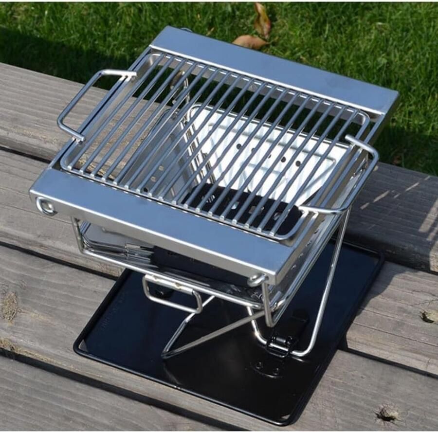 Mini Houtskoolgrill Draagbare Grill Opvouwbaar Buiten Koken Verstelbare Kookhoogte 21 x 17 x 17 cm Zilver