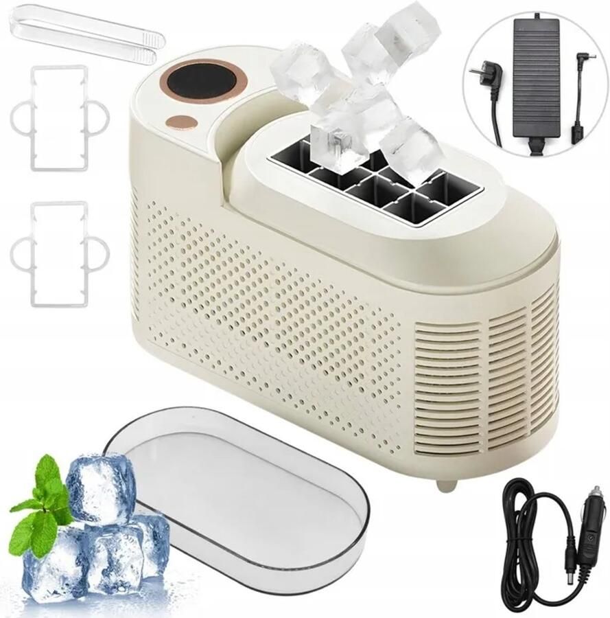 Mini IJsblokjesmachine 8 Blokjes per Cyclus Draagbaar & Compact 12V & 230V Voor Auto Camping & Kantoor Snel Ijs in 10 Minuten Wit