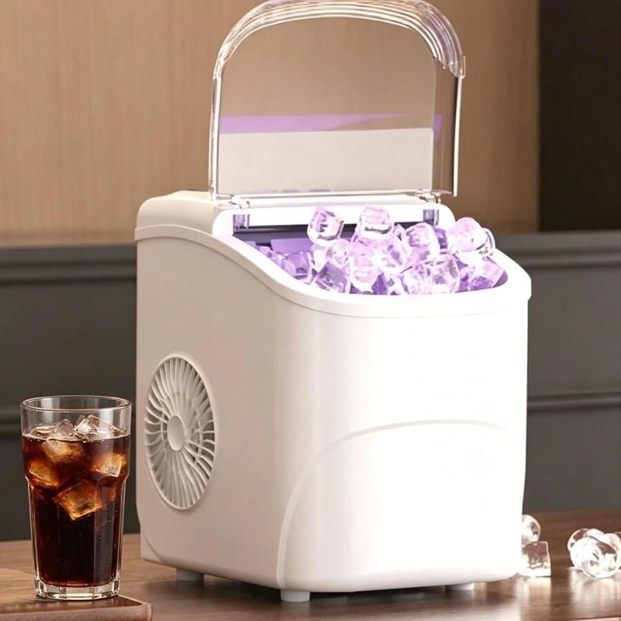 Mini IJsblokjesmachine Aanrecht Machine Dranken Koelen Twee IJsvormen 12 kg Per Dag Wit