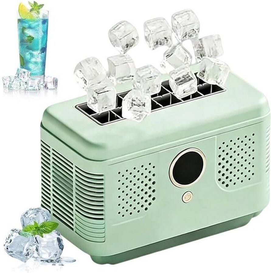 Mini Ijsmachine Draagbare Ijsbox Drankjes Koelen Stil Ontwerp 12 Blokjes Per Batch Groen