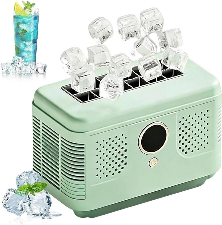 Mini Ijsmachine Draagbare Ijsbox Drankjes Koelen Stil Ontwerp 12 Blokjes Per Batch Groen