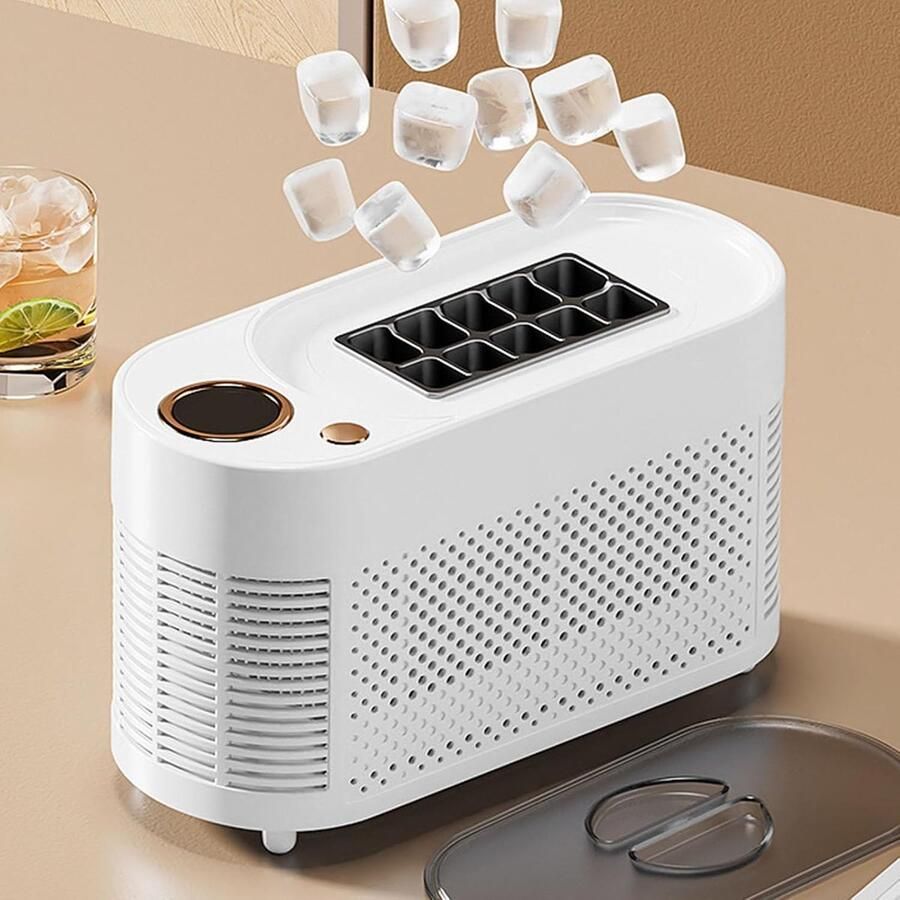 Mini Ijsmachine voor op Het Aanrecht 10 Ijsblokjes in 15 Min Draagbare Automatische Ijsmachine voor Thuis Kamperen Kantoor Bar Feest Auto Mini wit(EU-stekker)