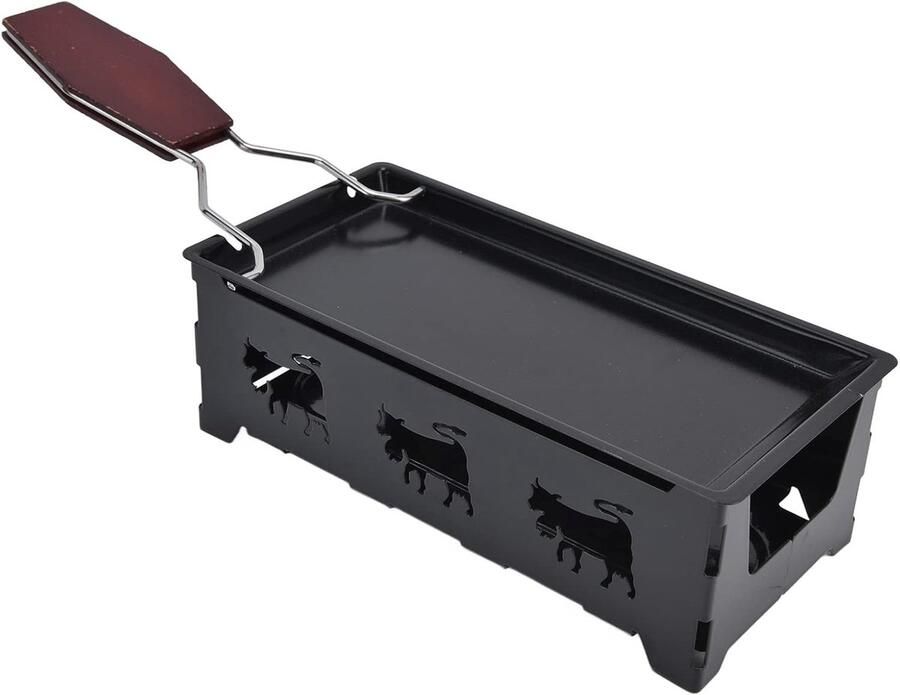 Mini Kaas Raclette Kaaspan met Spatel Kaas Smelten Gelijkmatige Warmte 20x10x7 cm Zwart