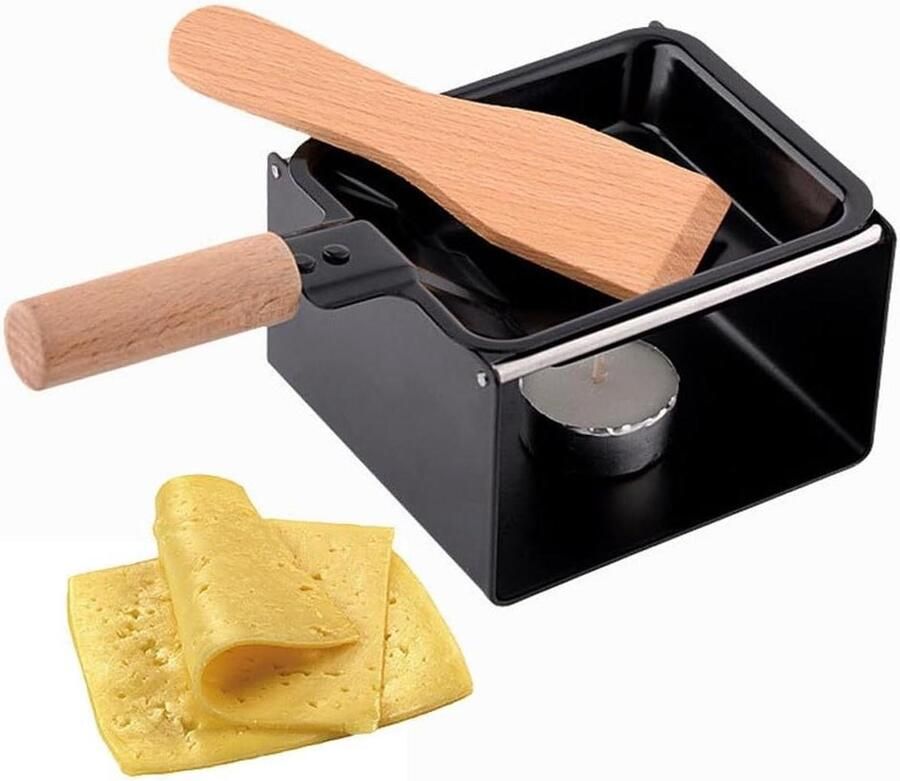 Mini Kaasfondueset Solo Fondue Gezellig Dineren Antiaanbaklaag Hout 19.5 cm Zwart