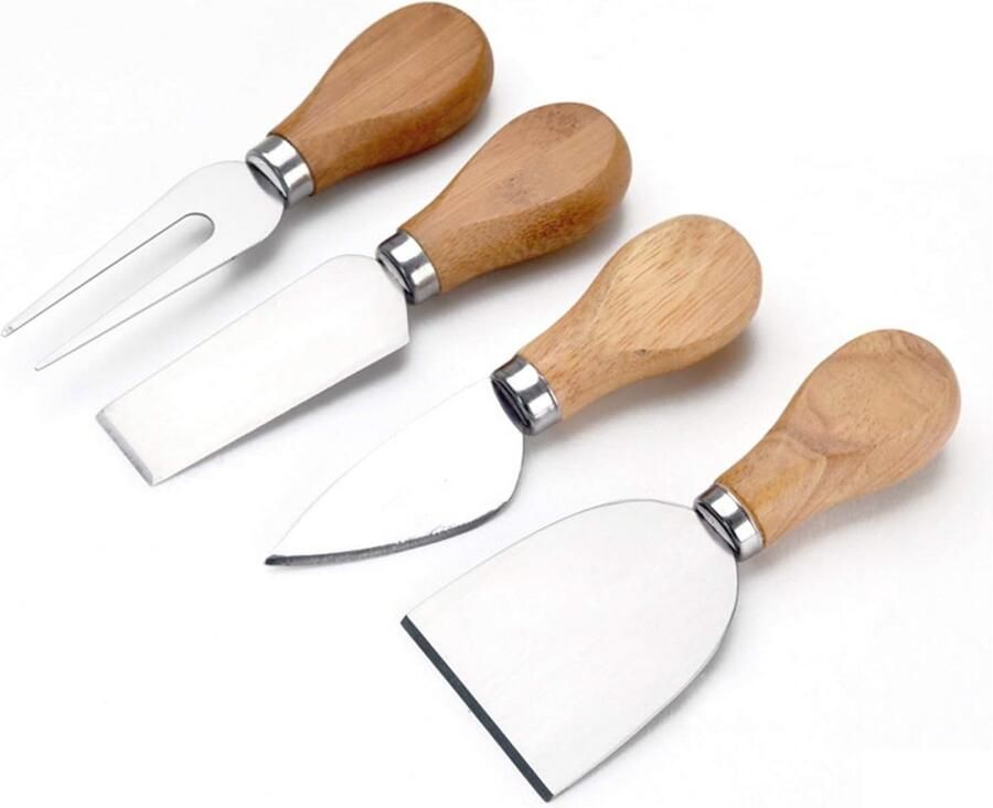 Mini Kaasmessenset 4 Stuks Roestvrij Staal met Houten Handvat voor Taart en Dessert - Foto 2
