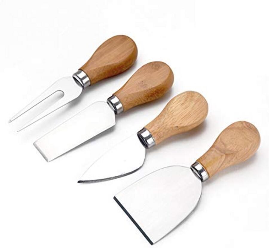 Mini Kaasmessenset 4 Stuks Roestvrij Staal met Houten Handvat voor Taart en Dessert - Foto 2