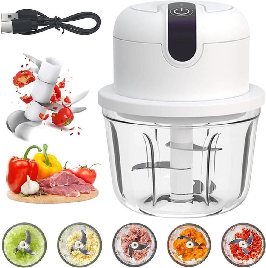 Mini Keuken Chopper Elektrische Hakker Ingrediënten Snel Snijden Draadloos USB Opladen 350 ml Capaciteit Wit