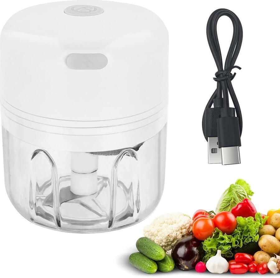 Mini Keuken Chopper Elektrische Mixer Snel Ingrediënten Snijden Oplaadbaar Via USB 250ml Capaciteit Wit