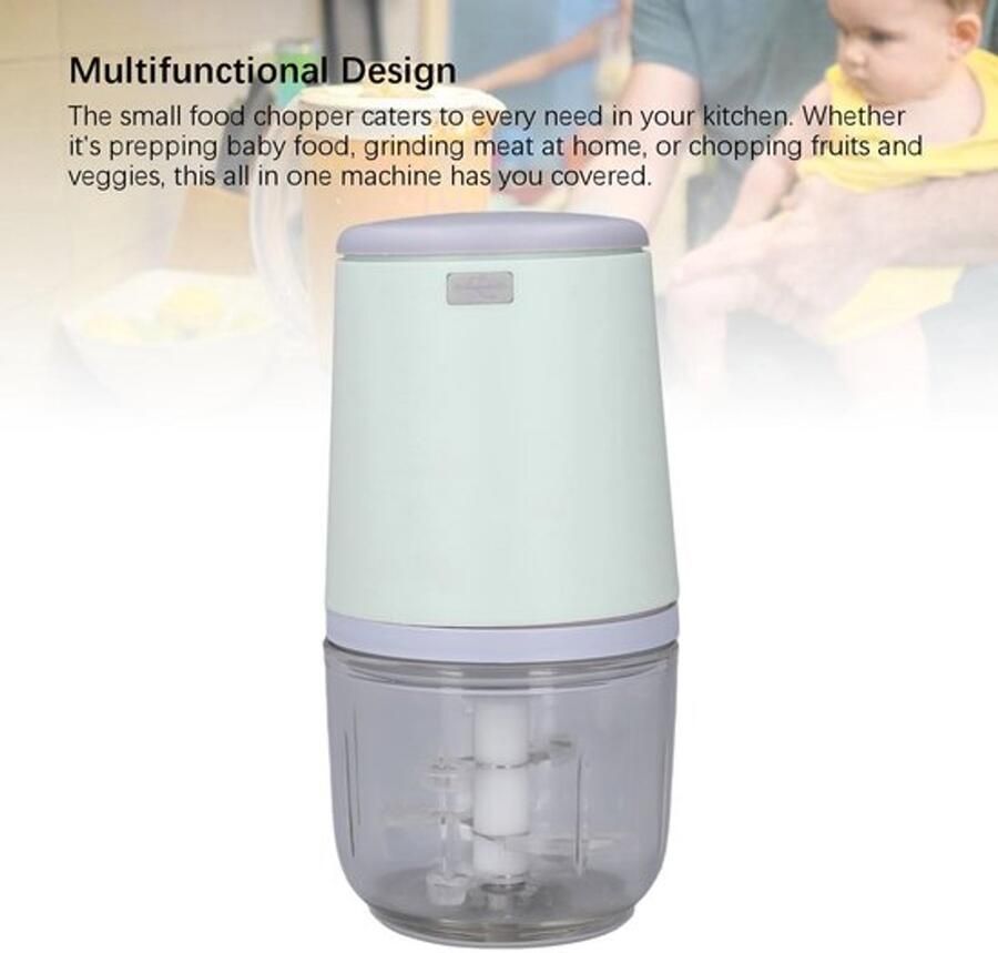 Mini-keukenmachine Draadloos Draadloze Elektrische Hakmolen voor Groenten Fruit Vlees Knoflook Draagbare Babyvoedingmaker 300 Ml Capaciteit Gemakkelijk Schoon Te Maken (GREEN)