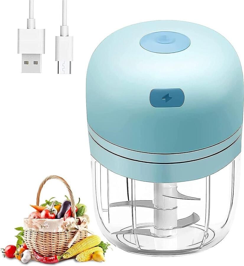Mini Keukenmachine Groente Hakker Snel Ingrediënten Snijden 4 Scherpe Messen 280ML Capaciteit Blauw
