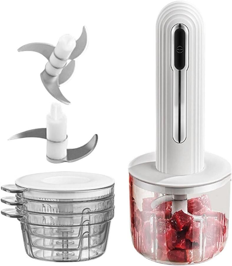 Mini Keukenmachine Groentehakker Hakmachine Snel Ingrediënten Snijden USB-Oplaadbaar Draadloos 400 ml Kom Wit