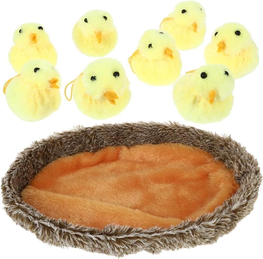 Mini Kip Speelgoed Pluche Kuikens Paasdecoratie Met Kippennest 23x19cm Geel