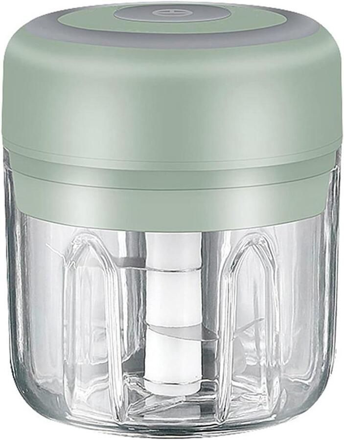 Mini Knoflook Chopper Keuken Hakker Snel Ingrediënten Snijden Dubbele Roestvrij Staal Bladen 100ml groen