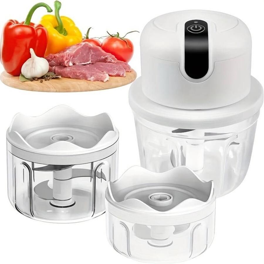 Mini knoflookhakker draadloze elektrische hakmolen kleine keukenmachine inhoud van 3 kopjes geschikt voor groenten uien tomaten paprika's kruiden enz. antislip ontwerp inclusief USB-oplaadkabel 700 ml wit