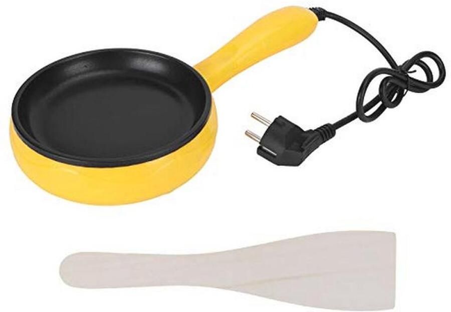 Mini Koekenpan 300W Antiaanbak Elektrische Pan voor Eieren en Pannenkoeken Draagbaar Kookgerei met Houten Spatel