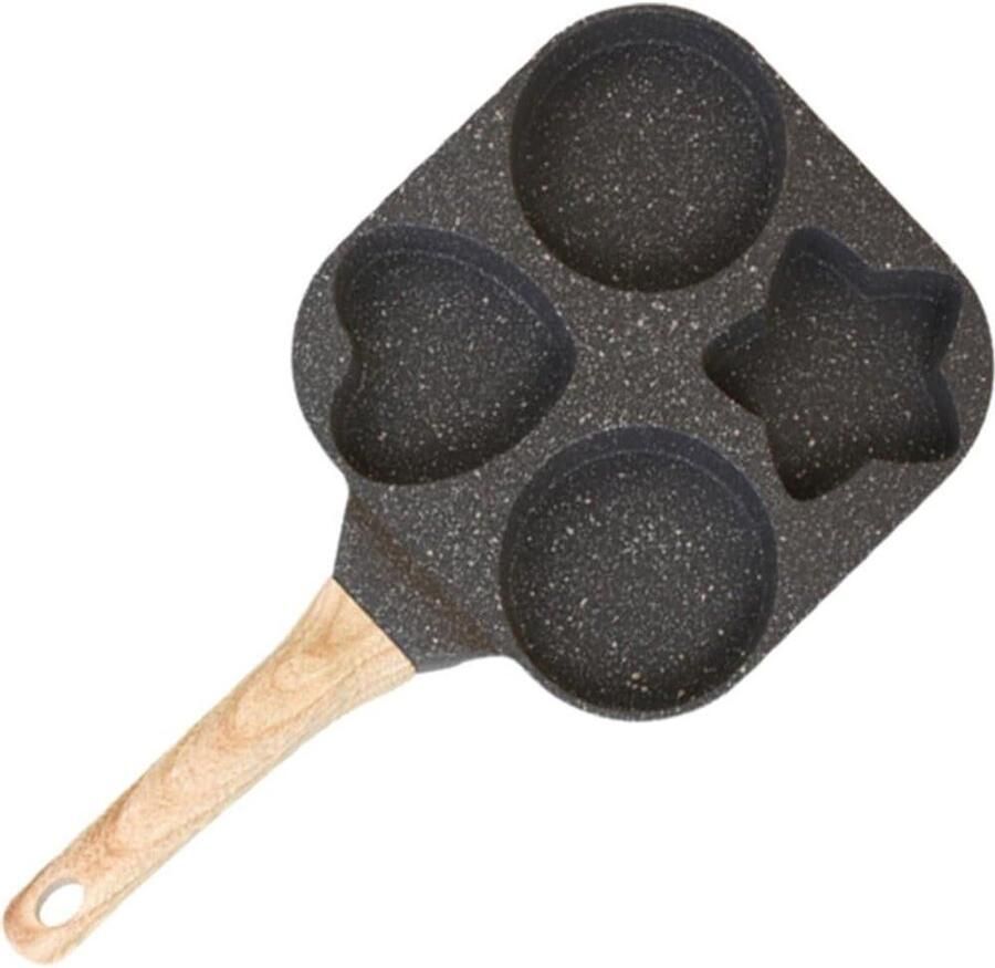 Mini Koekenpan 4 Gaten Eierpan Steak Pan Ontbijt Bakken Antiaanbaklaag Medische Steen 19cm x 19cm Zwart