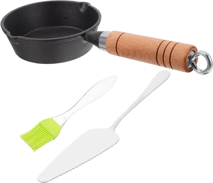 Mini Koekenpan Burgerpan Steakpan Ontbijt Bakken Antiaanbaklaag Gietijzer 14 cm Zwart